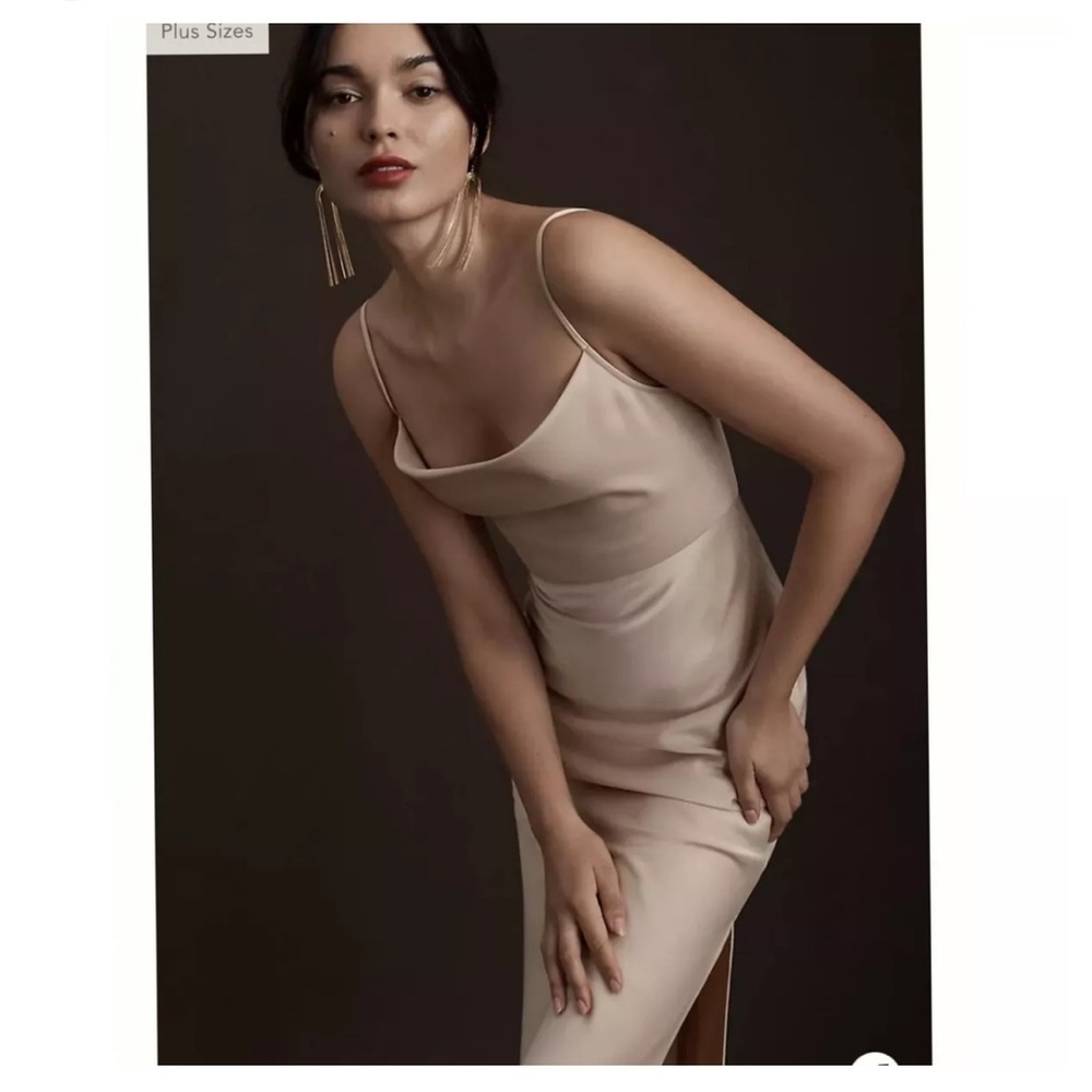 NWT BHLDN Anthropologie Cali Satin Cowl Neck Oyster Wedding Dress - Picture 3 of 9